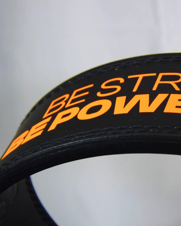 Cintura New Lever Belt IGS PREMIUM® Personalizzabile - IGS SPORT ITALIA - Cintura nera con scritta arancione IGS
