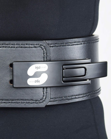 Cintura New Lever Belt IGS PREMIUM® Personalizzabile - IGS SPORT ITALIA - Cintura nera con fibbia rinforzata e logo bianco IGS