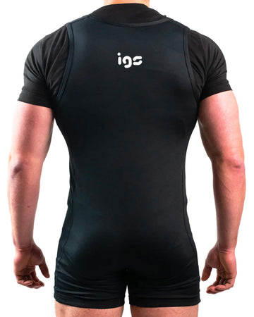 New Power Singlet IGS PRO® - IGS SPORT ITALIA - Retro completo canotta uomo nera con logo bianco IGS