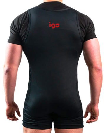 New Power Singlet IGS PRO® - IGS SPORT ITALIA - Retro completo canotta nera con logo rosso IGS