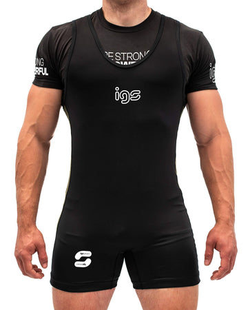 New Power Singlet IGS PRO® - IGS SPORT ITALIA - Fronte completo canotta nera uomo con logo bianco igs - powerfull - life