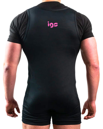 New Power Singlet IGS PRO® - IGS SPORT ITALIA - Retro completo uomo canotta nera logo rosa fluo IGS